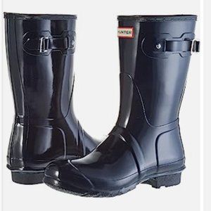 Hunter Original Short Gloss Wellies Rainboots Navy